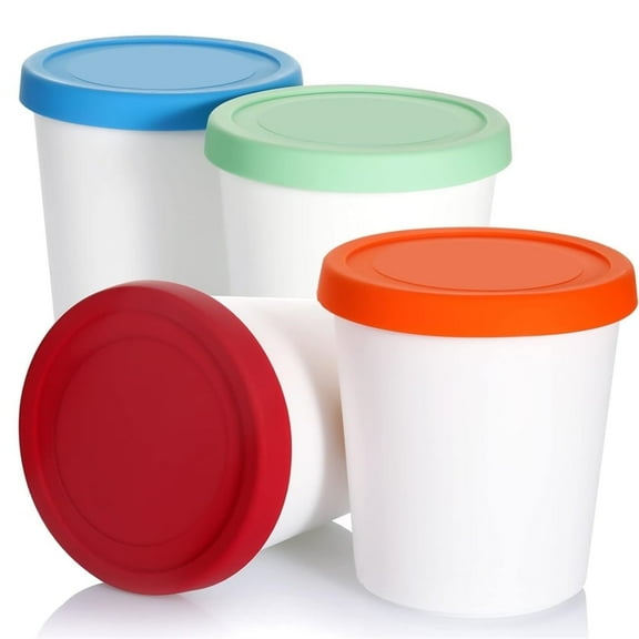 4 Pcs Silicone Ice Cream Cups with Lids,Homemade Gelato Containers,No Leak and Frost Freezer Storage Tubs,Reusable Ice-cream Bucket,for Home Summer Party Multicolor - By Scheam