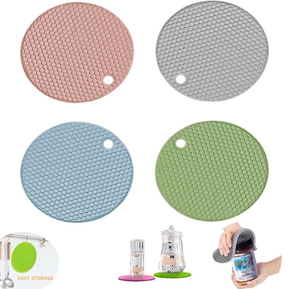 4 Pcs Silicone Jar Opener Gripper Pads Tutuviw 5.7" Round Honeycomb Non-Slip Coasters Heat Resistant Cup Holders Multipurpose Bottle Lid Opener Pads for Weak Hands with Arthritis(Assorted Color)