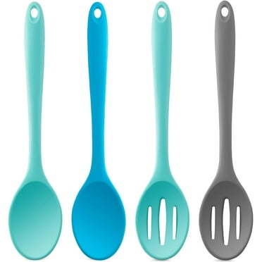 4 Pcs Silicone Mixing Spoons Nonstick Heat Resistant Silicone Utensil Spoons Silicone Basting Cooking Spoons Multicolor Serving Baking Spoons for Kitchen Baking Serving Stirring, 8.26inch