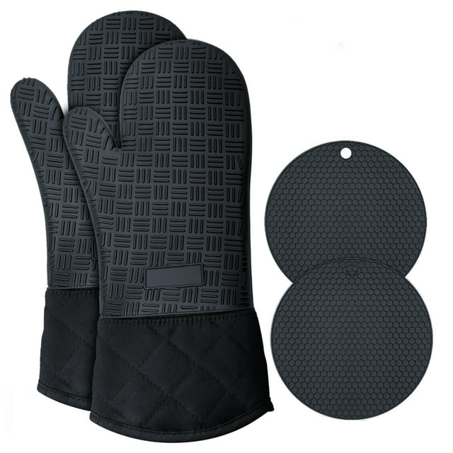 4 Pcs Silicone Oven Mitts, Bozoun 15" Extra Long Oven Mitts with Non