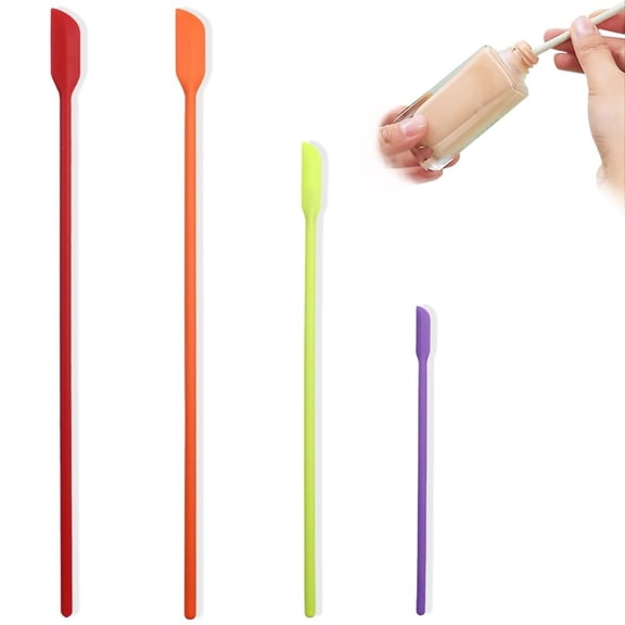 4 Pcs Silicone Spatula Set - Multifunctional Makeup Spatula Kitchen Spatula Reusable Scraper Lotion Stirrer for Jam Jar, Cosmetic Bottles, Kitchen Bottles, Red