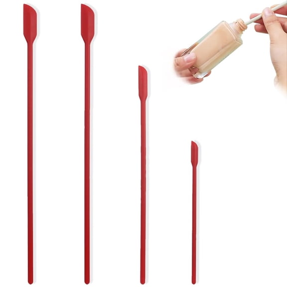 4 Pcs Silicone Spatula Set - Multifunctional Makeup Spatula Kitchen Spatula Reusable Scraper Lotion Stirrer for Jam Jar, Cosmetic Bottles, Kitchen Bottles, Red