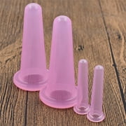 4 Pcs Silicone Vacuum Massage Cupping Set for Face Neck Eye Back Therapy Suction Cup Skin Care Tool - Pink