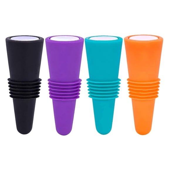 4 Pcs Silicone Wine Stoppers, Reusable, Leak Proof, Soft and Easy to Grip Top Wine Bottle Stopper, Suitable for Wine, Champagne and Beverages