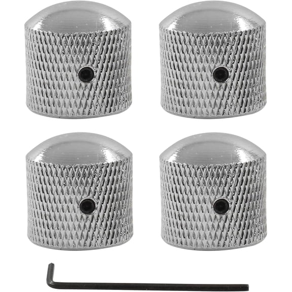 4 Pcs Silver Metal Guitar Knobs, Guitar Volume Tone Control Knobs Knurled Metal Dome Knobs with Allen Keys Screws for Fender Gibson Telecaster Bass Les Paul Electric Guitar
