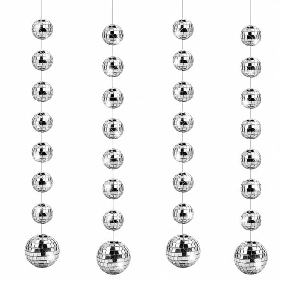 4 Pcs Silver Mirror Disco Balls, Reflective Hanging Disco Ball Decorations, 1 and 2 Inch Party Decor for Music Festival Lovers, Stage Props for Celebrations, Wedding and Holiday Events