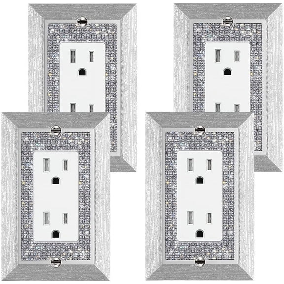 4 Pcs Silver Shiny Silver Rhinestone Crystal Light Switch Or Outlet Decorative Switch Covers Wall Plate Cover Plate Single Toggle Wall Plate