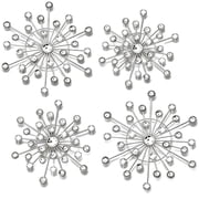 4 Pcs Silver Snowflake Metal Wall Decor with Bling Crystal Rhinestones, Iron Wall Art Hanging Ornaments Set, Chic Home Accents for Living Room Bedroom Entryway