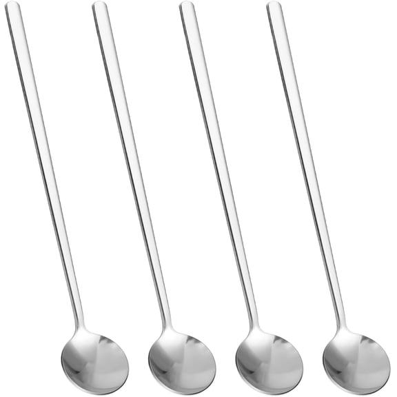 4 Pcs Silver Stainless Steel Coffee Spoons, 6.7 Inch Coffee Stir Spoons Long Handle Ice Tea Spoon Cocktail Stirring Spoons Coffee Bar Accessories for Coffee Tea Dessert Cake Ice Cream