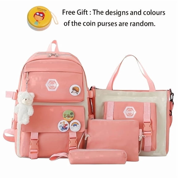 4 Pcs Simple Casual Backpack Large Capacity Schoolbag Travel Bag Canvas Shoulder Bag