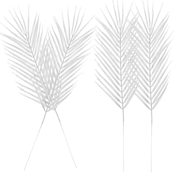 TEHAUX 4pcs Artificial Palm Leaves for Wedding Decor Silver Color Bendable Wire Realistic Tropical Plants