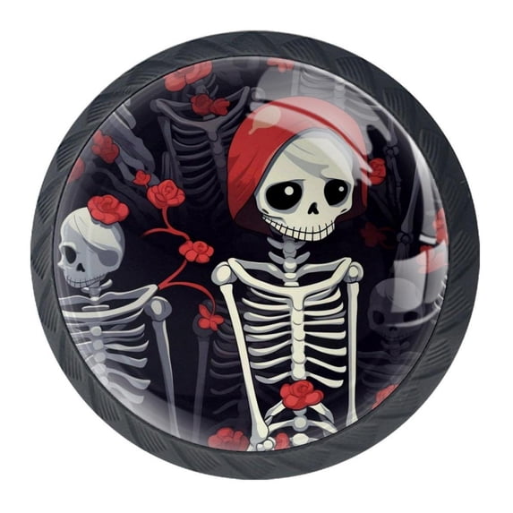 4 Pcs Skeleton Knobs for Kitchen Cabinet Cupboard Dresser Bookcase Drawer Pulls Handles Round Home Decor