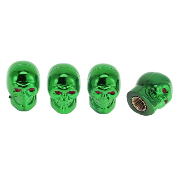 Unique Bargains 4 Pcs Skull Head Shape Tire Valve Stem Caps Decorative Tyre Valve Dust Covers 7x22mm Plastic Copper Green