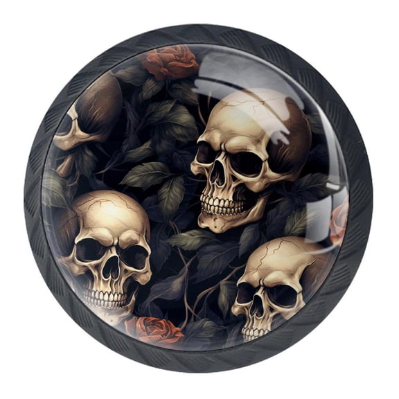 4 Pcs Skull Knobs for Kitchen Cabinet Cupboard Dresser Bookcase Drawer Pulls Handles Round Home Decor