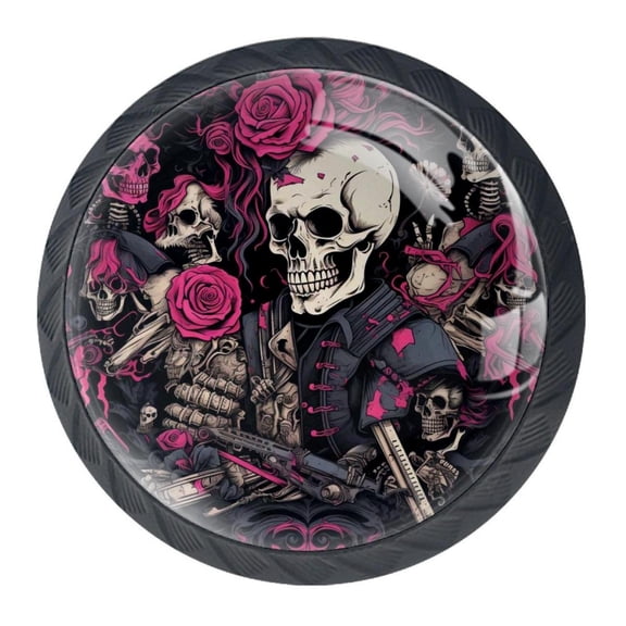 4 Pcs Skull Knobs for Kitchen Cabinet Cupboard Dresser Bookcase Drawer Pulls Handles Round Home Decor