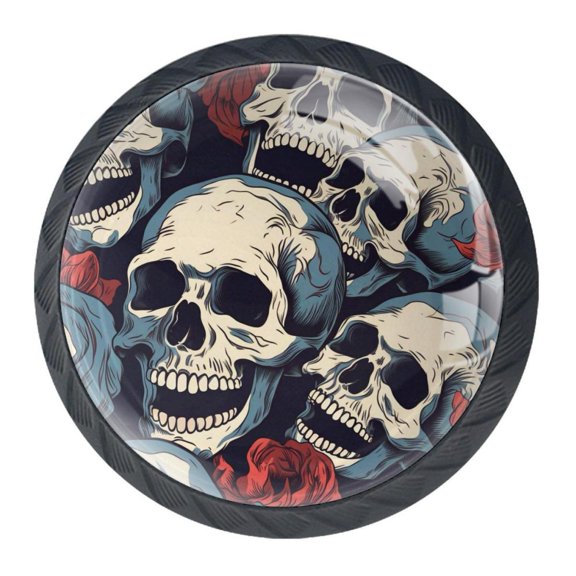 4 Pcs Skull Knobs for Kitchen Cabinet Cupboard Dresser Bookcase Drawer Pulls Handles Round Home Decor