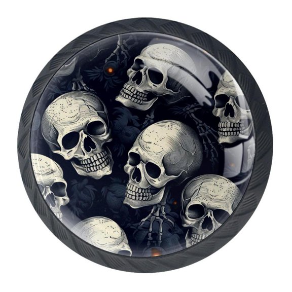 4 Pcs Skull Knobs for Kitchen Cabinet Cupboard Dresser Bookcase Drawer Pulls Handles Round Home Decor