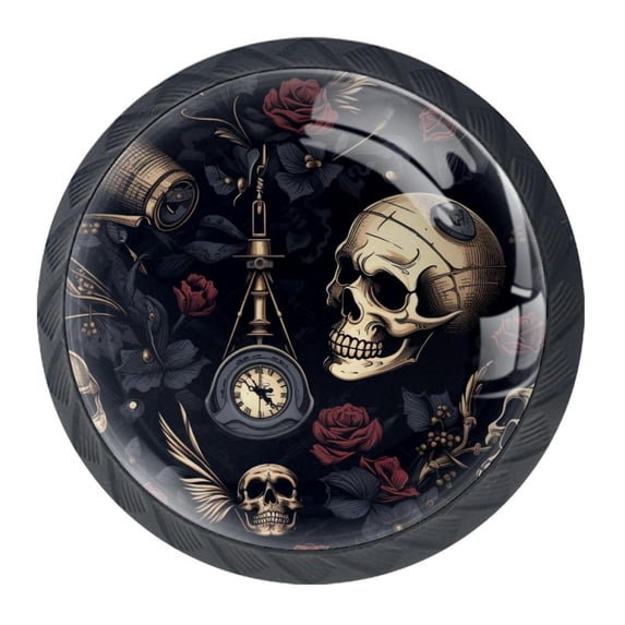 4 Pcs Skull Knobs for Kitchen Cabinet Cupboard Dresser Bookcase Drawer Pulls Handles Round Home Decor