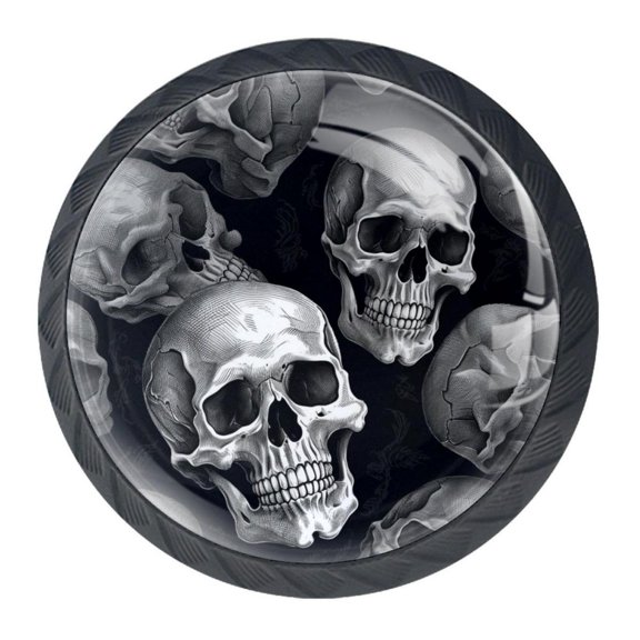 4 Pcs Skull Knobs for Kitchen Cabinet Cupboard Dresser Bookcase Drawer Pulls Handles Round Home Decor