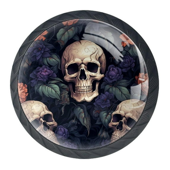 4 Pcs Skull Knobs for Kitchen Cabinet Cupboard Dresser Bookcase Drawer Pulls Handles Round Home Decor