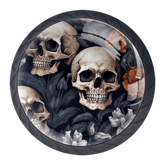 4 Pcs Skull Knobs for Kitchen Cabinet Cupboard Dresser Bookcase Drawer Pulls Handles Round Home Decor