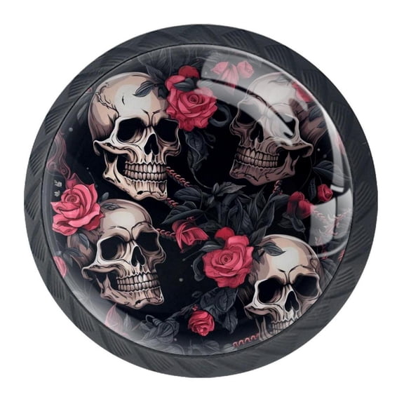 4 Pcs Skull Knobs for Kitchen Cabinet Cupboard Dresser Bookcase Drawer Pulls Handles Round Home Decor
