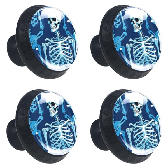 4 Pcs Skull Skeleton Print Cabinet Knobs 30mm Round Crystal Glass Drawer Handles Pulls with Screws for Kitchen Cupboard Wardrobe Closet Dresser, Home&Office