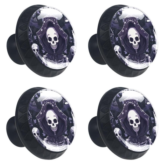 4 Pcs Skull Skeleton Print Cabinet Knobs 30mm Round Crystal Glass Drawer Handles Pulls with Screws for Kitchen Cupboard Wardrobe Closet Dresser, Home&Office