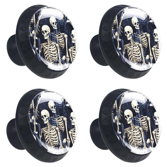4 Pcs Skull Skeleton Print Cabinet Knobs 30mm Round Crystal Glass Drawer Handles Pulls with Screws for Kitchen Cupboard Wardrobe Closet Dresser, Home&Office