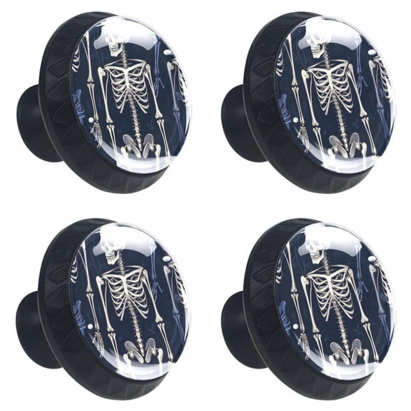 4 Pcs Skull Skeleton Print Cabinet Knobs 30mm Round Crystal Glass Drawer Handles Pulls with Screws for Kitchen Cupboard Wardrobe Closet Dresser, Home&Office