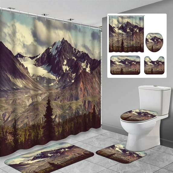 4 Pcs Sky Bathroom Shower Curtain Sets with Rugs, Outer Space Star War Ship Technology Future Galaxy Bathroom Sets with Shower Curtain and Rugs, Bathroom Decor Sets with Mats and Towels