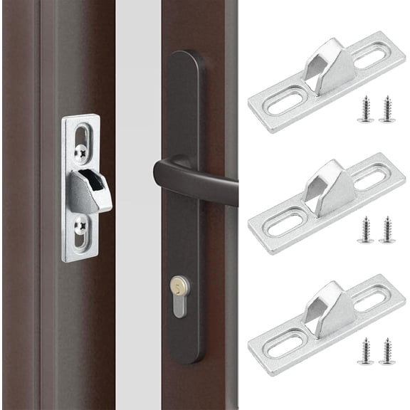 4 Pcs Sliding Door Keepers, Zinc Alloy Sliding Glass Door Locks Latch with Mounting Screws for Patio, Balcony & Interior Doors (Silver)