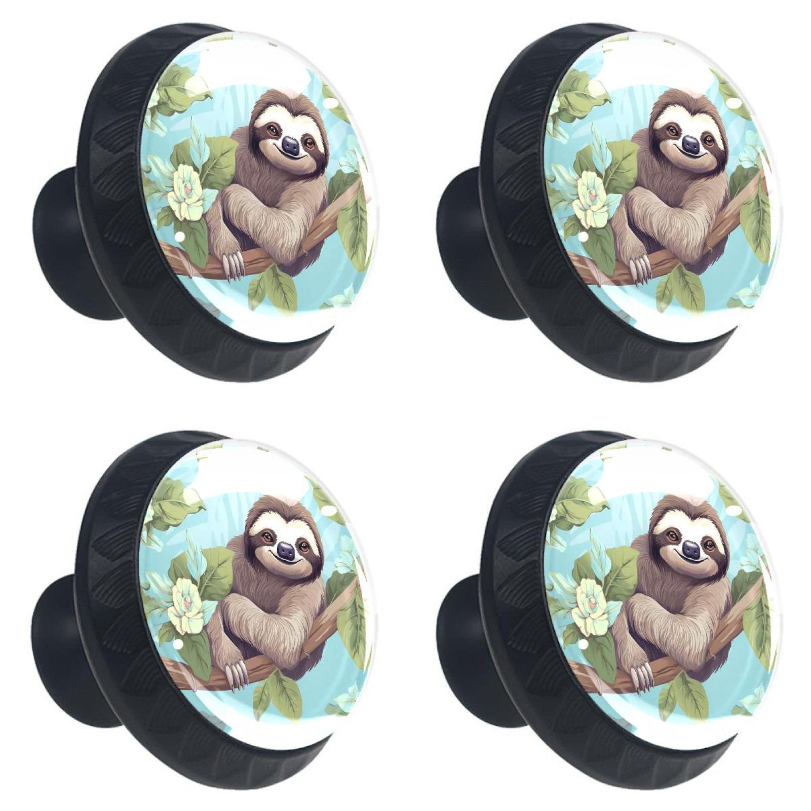 Sloth Handle 4 Pcs Sloth Animal Print Cabinet Knobs 30mm Round Crystal Glass Drawer ...