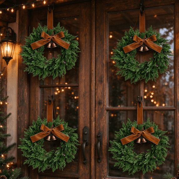 4 Pcs Small Christmas Wreaths for Cabinet, Mini Cedar Wreaths with Bow ...