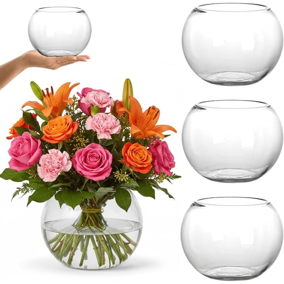 4 Pcs Small Glass Bubble Bowl Vases 6" W x 4.5" H, Round Floating Candle Holders, Glass Terrarium Bowls, Globe Flower Vase Centerpiece for Wedding Event Home Decor