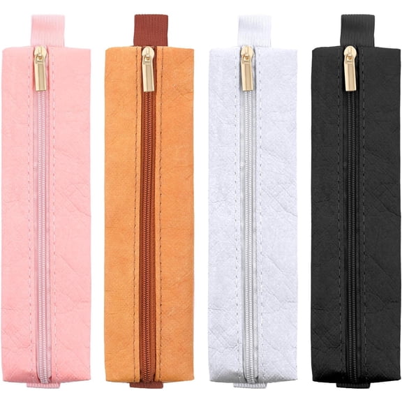4 Pcs Small Pencil Case Slim with Adjustable Band 4 Colors Elastic Pen Holder for Notebook Pen Sleeve Pouch Journal Pencil Holder Zipper Bag for Notebook Planners Binders Journals Book