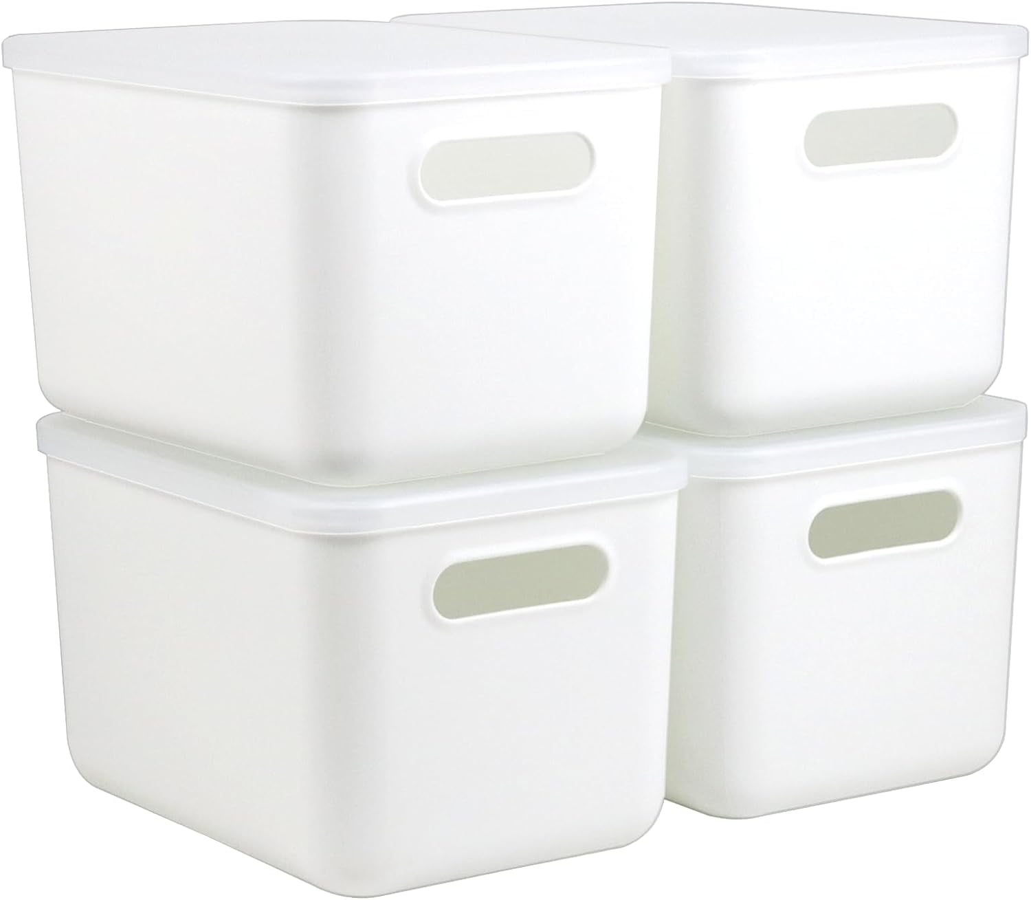 4 Pcs Small Storage Bins with Lids, Stackable Plastic Storage