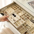 thumbnail image 1 of 4 Pcs Small Velvet Jewelry Organizer, Jewelry Tray for Dresser, Divided Ring Earring Holder, Beige, 1 of 6