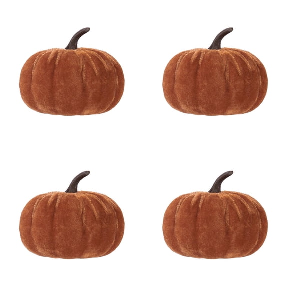 4 Pcs Small Velvet Pumpkins, 3.94X3.15" Fall Pumpkin Ornament, Faux Velvet Foam Fabric Pumpkins Decoration, Table Centerpiece Decor, Thanksgiving Decoration, Fall Decor for Wedding Farmhouse