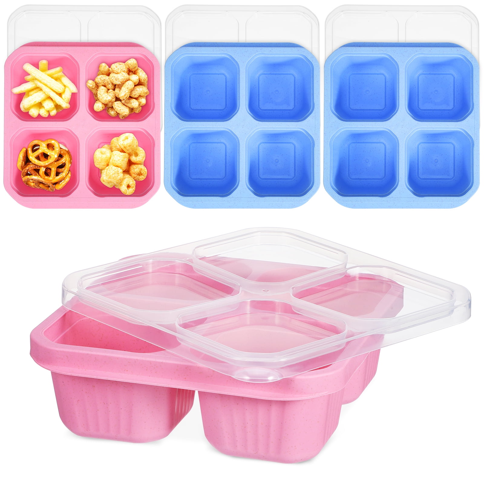 4 Pcs Snack Box with Four Compartments Food Tray Containers Lids