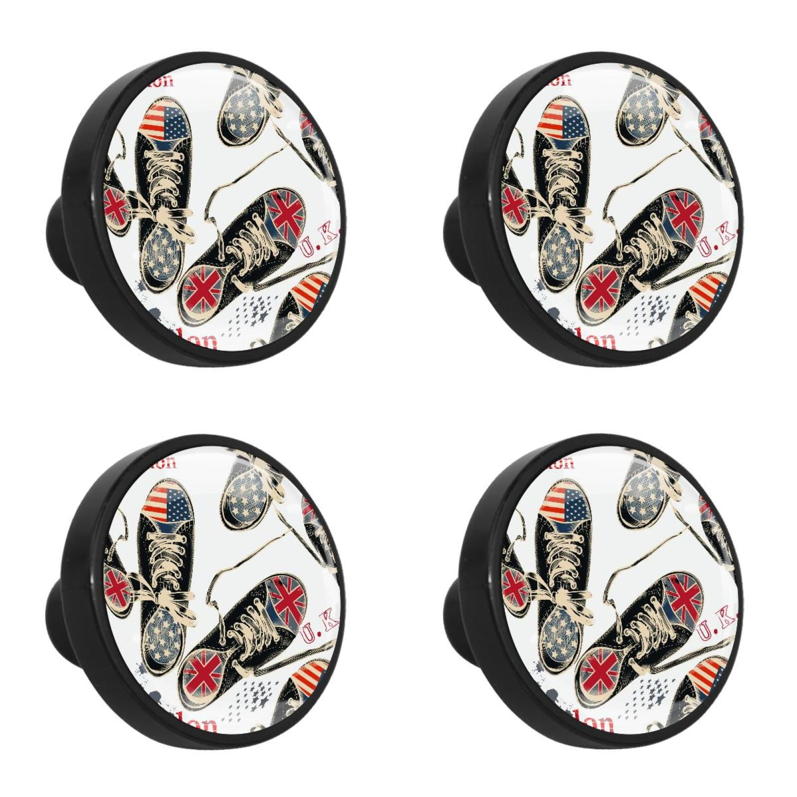 4 Pcs Sneaker Pattern Knobs for Kitchen Cabinet Cupboard Dresser Bookcase Drawer Pulls Handles Round Home Decor