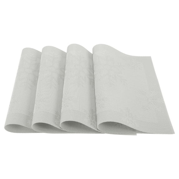 4 Pcs Snow Pattern Placemats Polyester Place Mats for Kitchen Table Washable Table Mats Silver Tone