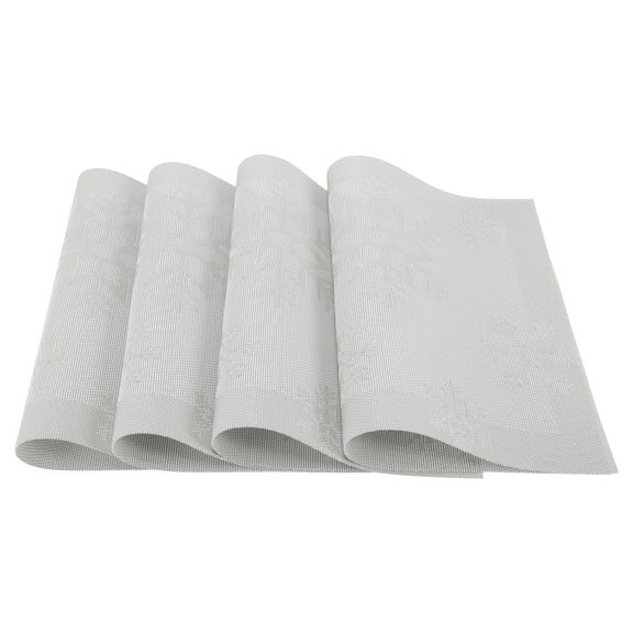 4 Pcs Snow Pattern Placemats Polyester Place Mats for Kitchen Table Washable Table Mats Silver Tone