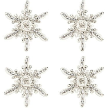 1box 4 Pcs Snowflake Rhinestone Beaded Patches Sew On White Snowflake Glass Rhinestone Appliques Cloth Handicraft Beaded Applique Patches Arts Crafts Di
