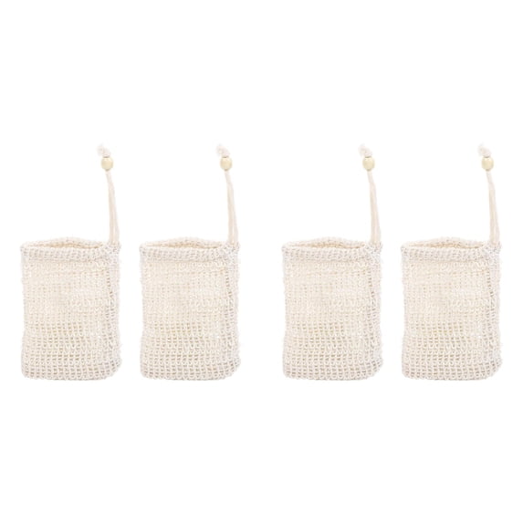 4 Pcs Soap Saver Bags Mesh Bar Soap Loofah Holder Pouches Durable Soap Saver Pouches Bath Mesh Net Bags for Shower Drying Soaps with Drawstring Design, 5.51"x3.54", ZD White Bead Cotton and Linen