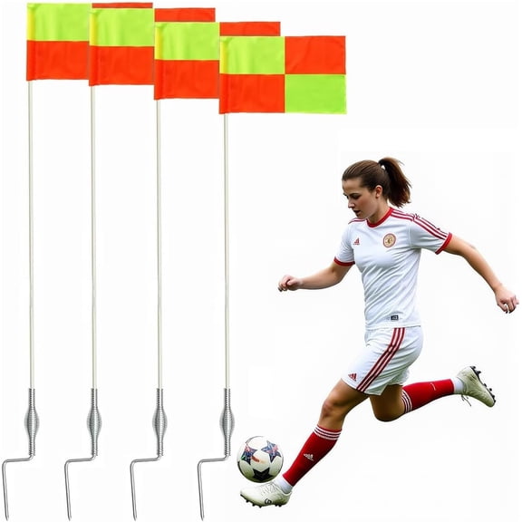 4 Pcs Soccer Corner Flags Set67-Inch Portable Soccer Agility Poles and Football Field Corner FlagsSpring Mounted Spike Corner Flag Poles for Outdoor Grass Fields, Agility Training Soccer Equipment