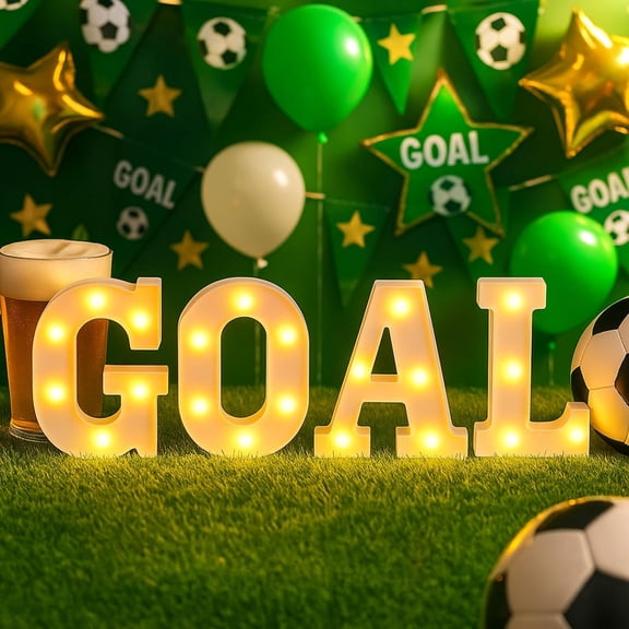 4 Pcs Soccer Party Decorations Goal LED Lights Sign Soccer Football Birthday Decorations Sports Theme Table Decor for 2026 Gameday Tailgate Fans Match Point Party Supplies