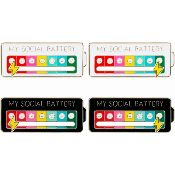 4 Pcs Social Battery Slider Pin Funny Interactive Mood Enamel Brooch Lapel For Backpacks Hats Clothing