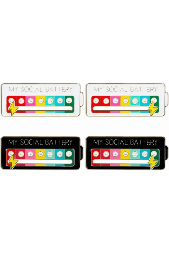 4 Pcs Social Battery Slider Pin Funny Interactive Mood Enamel Brooch Lapel For Backpacks Hats Clothing