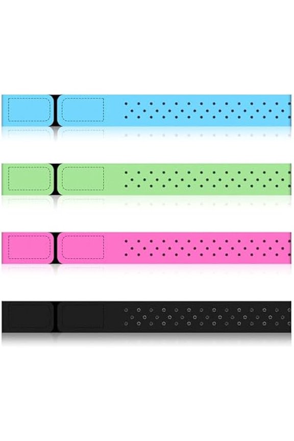 4 Pcs Soft Visible Replacement Heart Rate Monitor Band, 14. 2 x 0. 8 Inch Adjustable Armband Strap Compatible with Orange Theory Fitness (Black, Blue, Green, Rose Red)